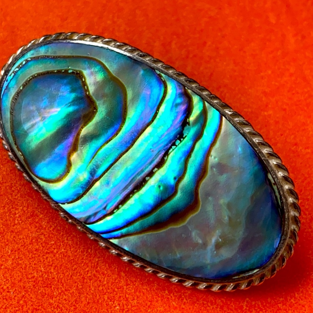modernist sterling silver Abalone pin marked